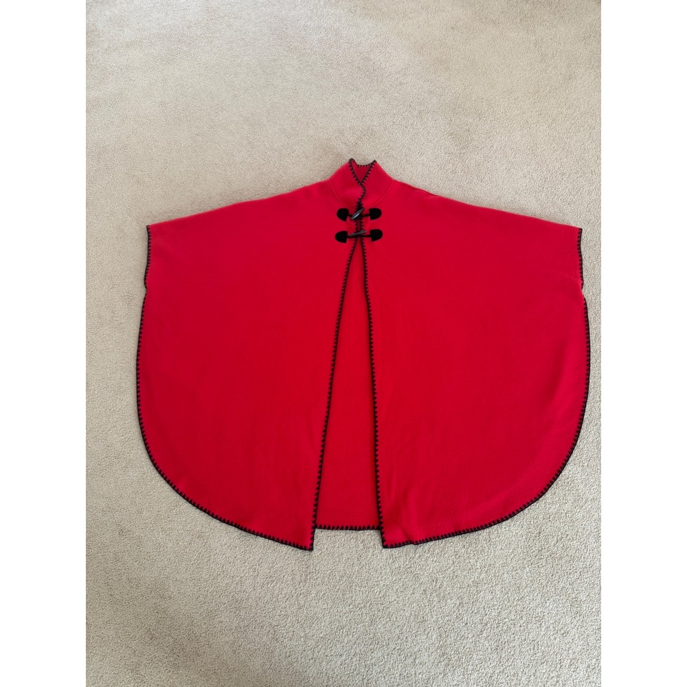 Vintage Red Fleece Cape Poncho Toggle One Size Ladies Amanda Smith‎